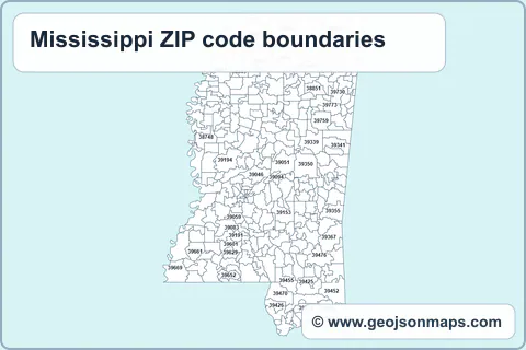 Preview of Mississippi ZIP code boundaries map