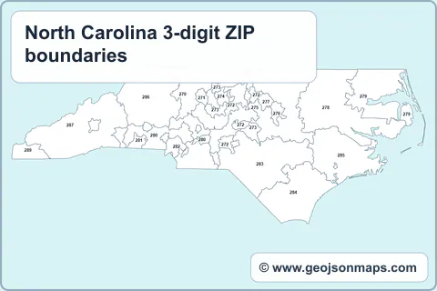Preview of North Carolina 3-digit ZIP boundaries map
