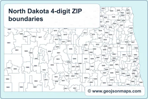Preview of North Dakota 4-digit ZIP boundaries map
