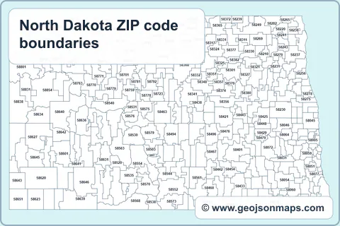 Preview of North Dakota ZIP code boundaries map
