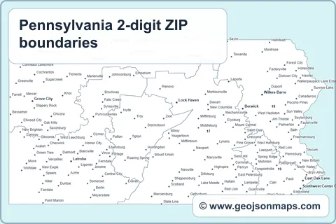 Preview of Pennsylvania 2-digit ZIP boundaries map