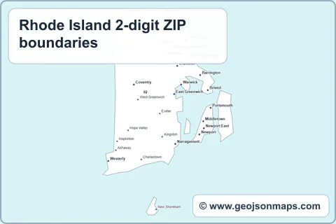 Preview of Rhode Island 2-digit ZIP boundaries map