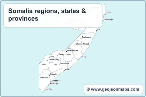 Preview of Somalia regions, states & provinces map