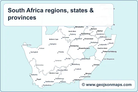 Preview of South Africa regions, states & provinces map