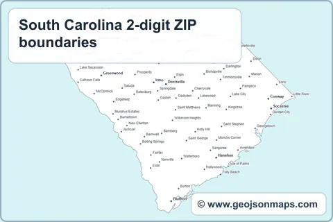 Preview of South Carolina 2-digit ZIP boundaries map