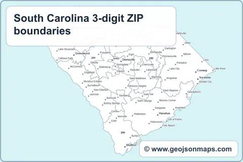 Preview of South Carolina 3-digit ZIP boundaries map