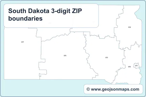 Preview of South Dakota 3-digit ZIP boundaries map
