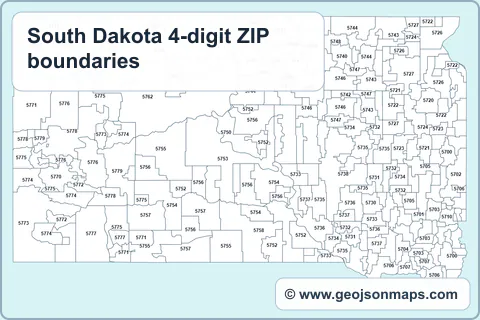 Preview of South Dakota 4-digit ZIP boundaries map