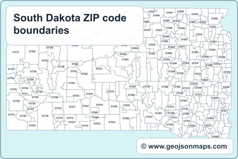 Preview of South Dakota ZIP code boundaries map