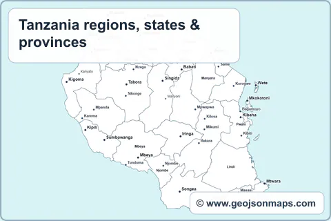 Preview of Tanzania regions, states & provinces map