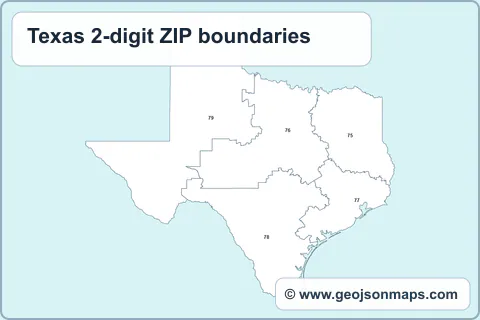 Preview of Texas 2-digit ZIP boundaries map
