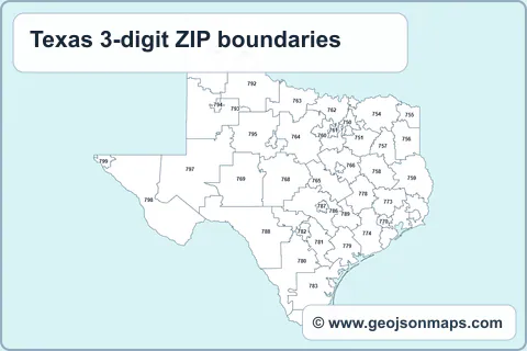 Preview of Texas 3-digit ZIP boundaries map