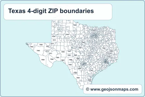 Preview of Texas 4-digit ZIP boundaries map