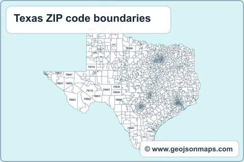Preview of Texas ZIP code boundaries map