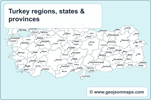 Preview of Turkey regions, states & provinces map