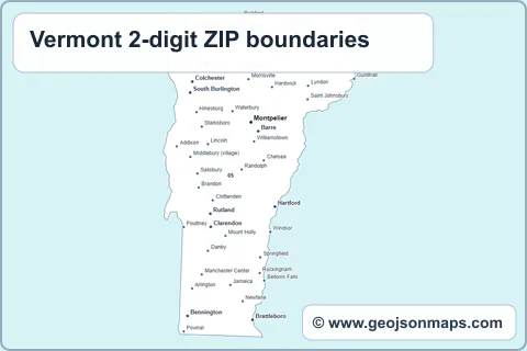 Preview of Vermont 2-digit ZIP boundaries map