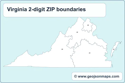 Preview of Virginia 2-digit ZIP boundaries map