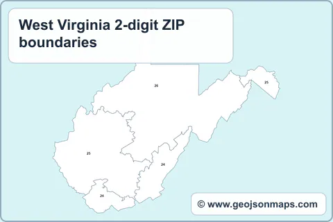 Preview of West Virginia 2-digit ZIP boundaries map