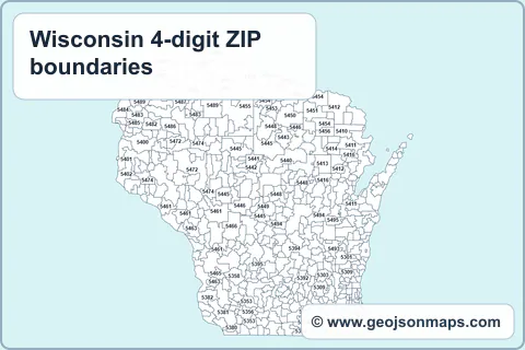 Preview of Wisconsin 4-digit ZIP boundaries map