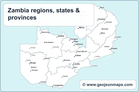 Preview of Zambia regions, states & provinces map